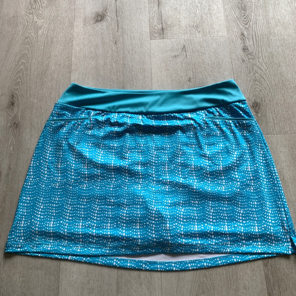 Adidas Women Turquoise Blue & White Printed Golf Skort